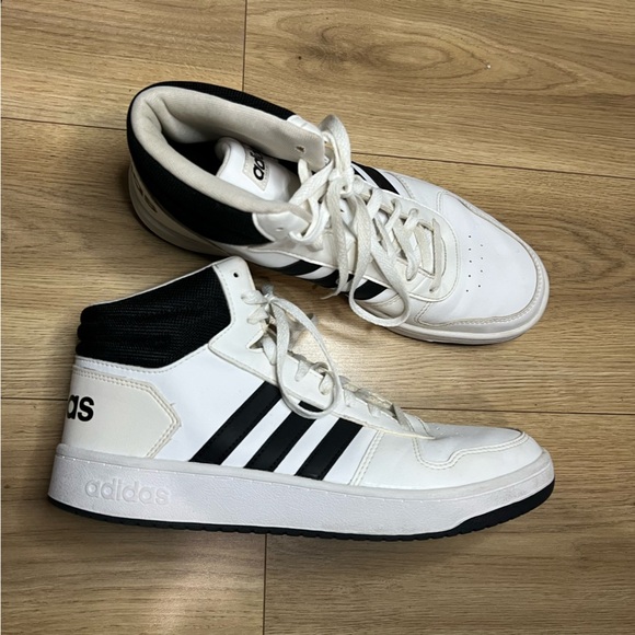 Adidas White and Black Mid-Top Hoops 2.0 Sneakers 11 - Picture 6 of 6